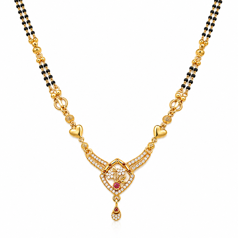 Premium Heart Design American Diamond Imitation Mangalsutra for Women | Gold Plated Traditional & Daily Wear Necklace