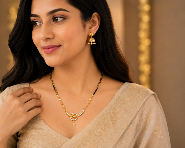 Orniva Gold Finish CZ Designer Mangalsutra for Women | Premium Imitation Jewellery