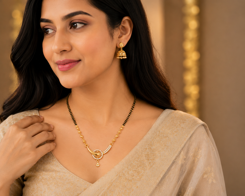 Orniva Gold Finish CZ Designer Mangalsutra for Women | Premium Imitation Jewellery