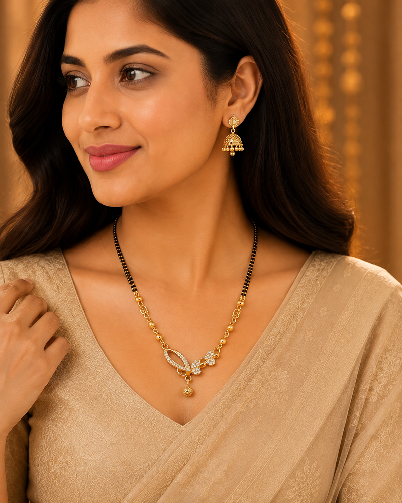 Orniva Gold Finish CZ Designer Mangalsutra for Women | Premium Imitation Jewellery