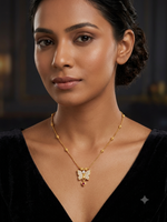 Gold Plated Butterfly Pendant Necklace for Women with American Diamond & Ruby Drop