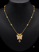 Gold Plated Butterfly Pendant Necklace for Women with American Diamond & Ruby Drop