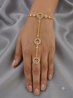 Gold Plated Heart Circle AD Hathphool Bracelet Ring for Women | Adjustable Hand Harness