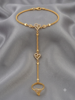 Gold Plated Heart Design AD Hathphool Bracelet Ring for Women | Adjustable Hand Harness