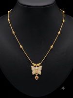 Gold Plated Butterfly Pendant Necklace for Women with American Diamond & Ruby Drop - ORNIVA