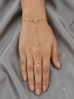 Gold Plated Heart Design AD Hathphool Bracelet Ring for Women | Adjustable Hand Harness - ORNIVA