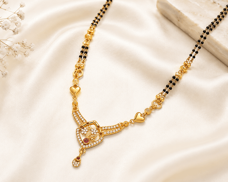 Premium Heart Design American Diamond Imitation Mangalsutra for Women | Gold Plated Traditional & Daily Wear Necklace - ORNIVA