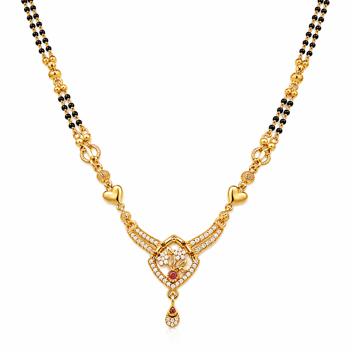 Premium Heart Design American Diamond Imitation Mangalsutra for Women | Gold Plated Traditional & Daily Wear Necklace - ORNIVA